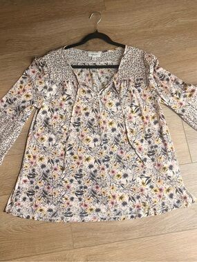 Style & Co. Floral Peasant Blouse in Cream, Pink & Yellow